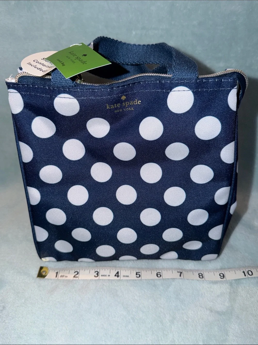 kate spade navy and white polka dot lunch bag & 3 pc. condiments containers